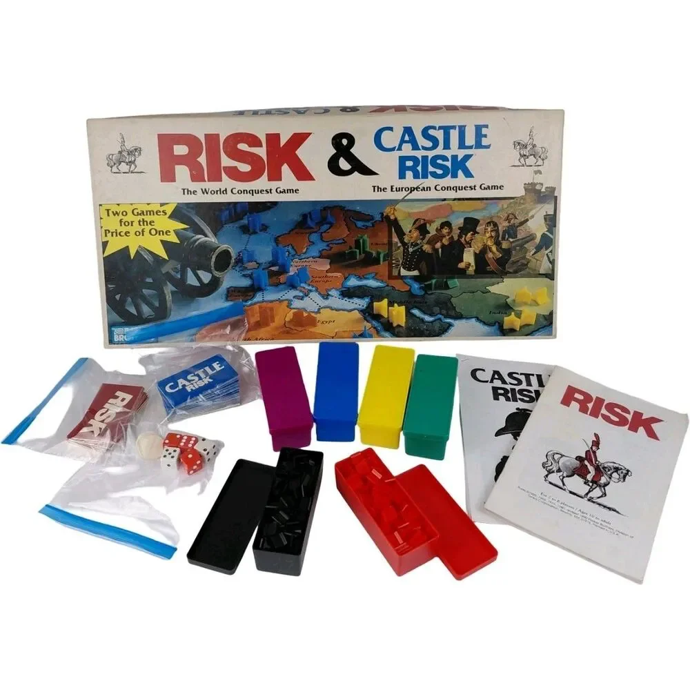 Parker Bros Risk and Castle Risk VTG 1990 Strategy War 2 Board Game COMPLETE EUC